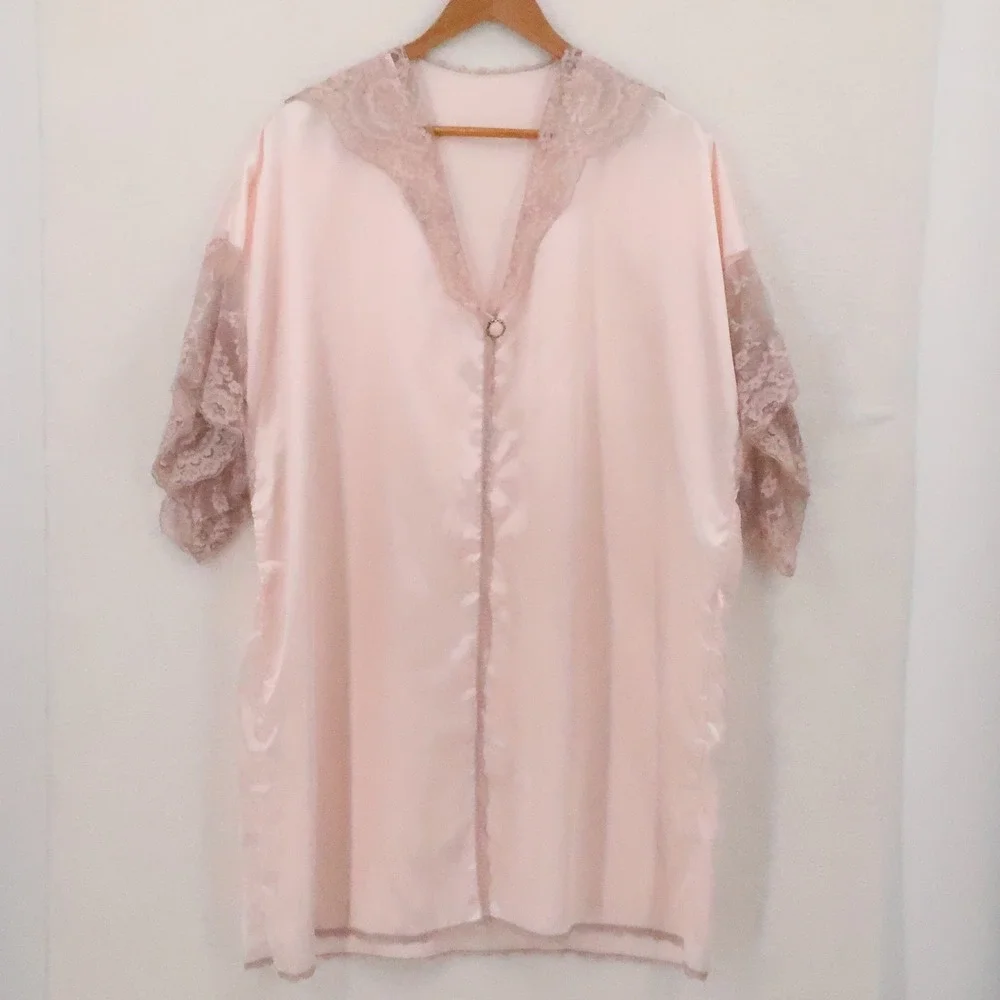 Colesce Couture Vintage 90s Lingerie Set Womens Size L Pink Lace Satin Romantic - Picture 12 of 16